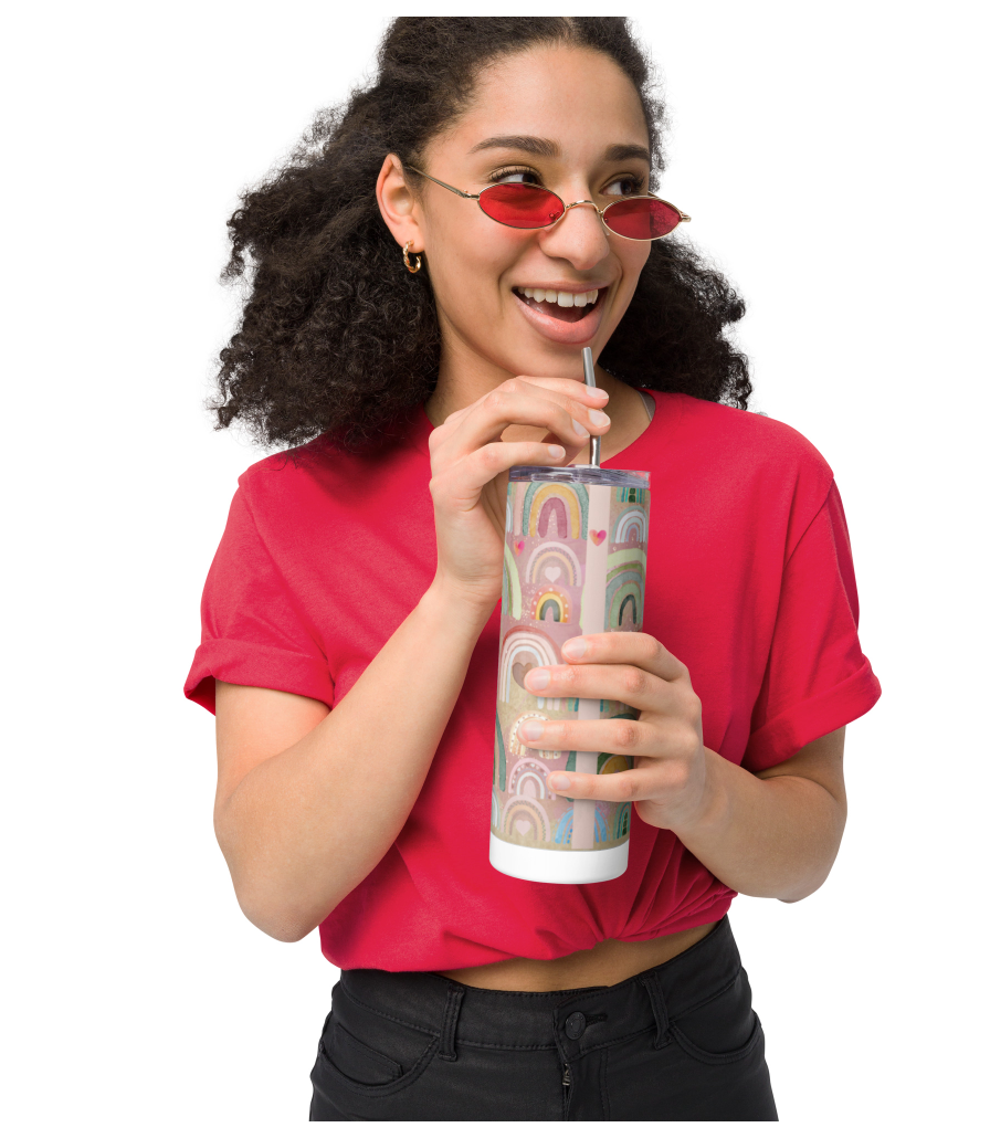 Rainbow print stainless steel tumbler