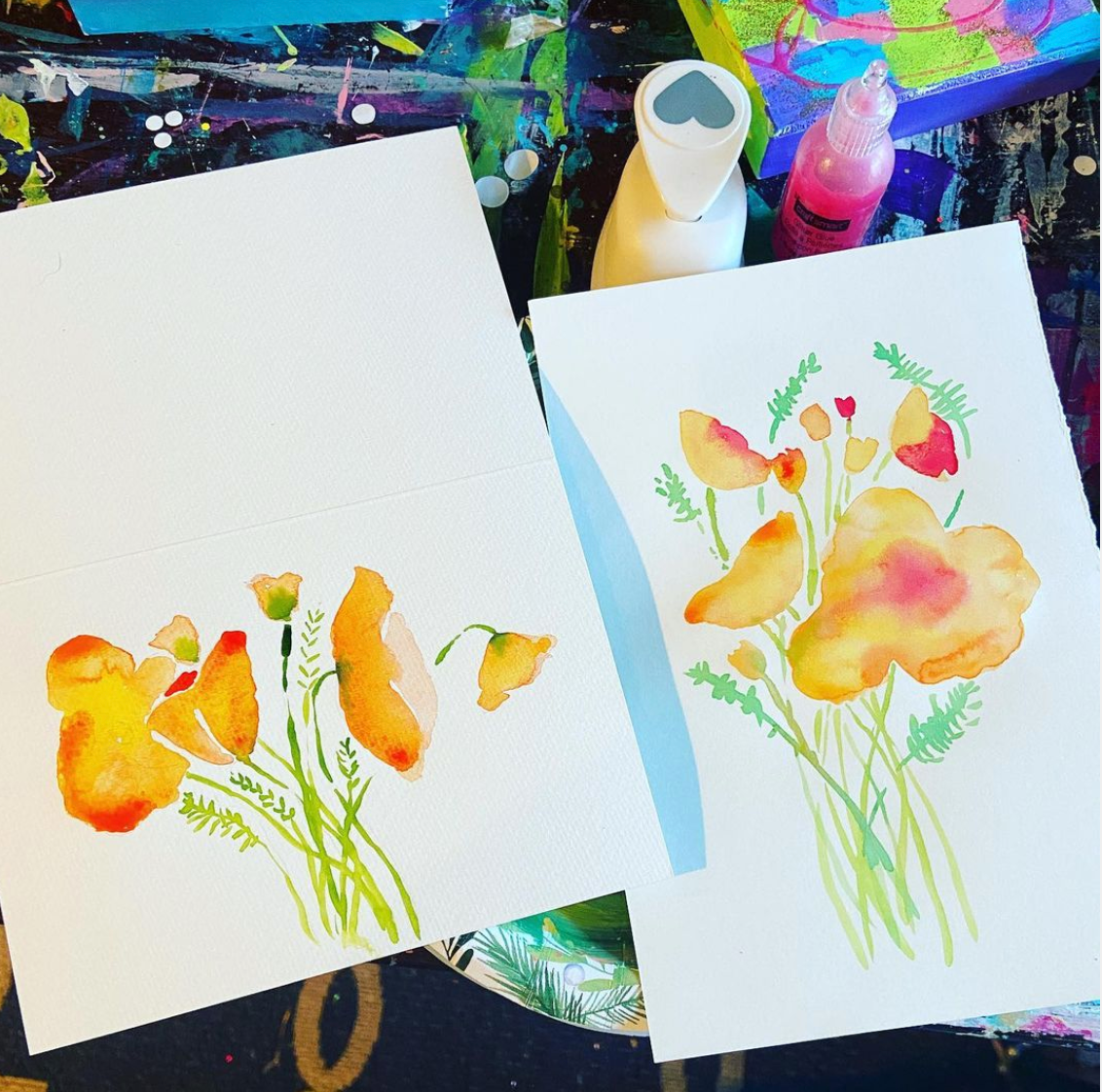 Watercolor California Poppy Greeting Card and 6X9 Painting