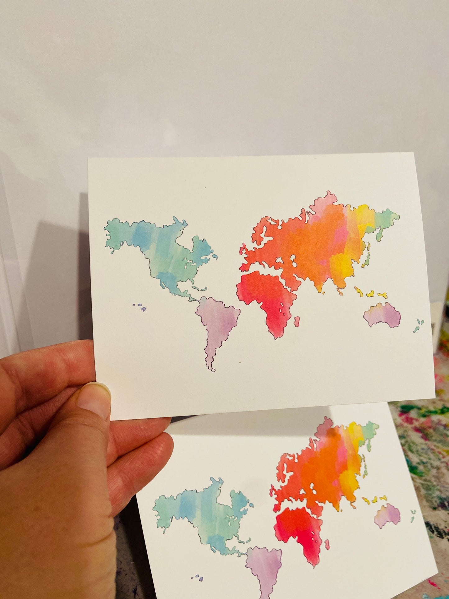 Watercolor World Map - card set